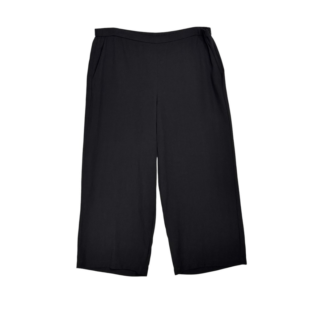 Eileen Fisher Woven Tencel Grain Cropped‎ Wide Leg Pants Size L Black R16WTG